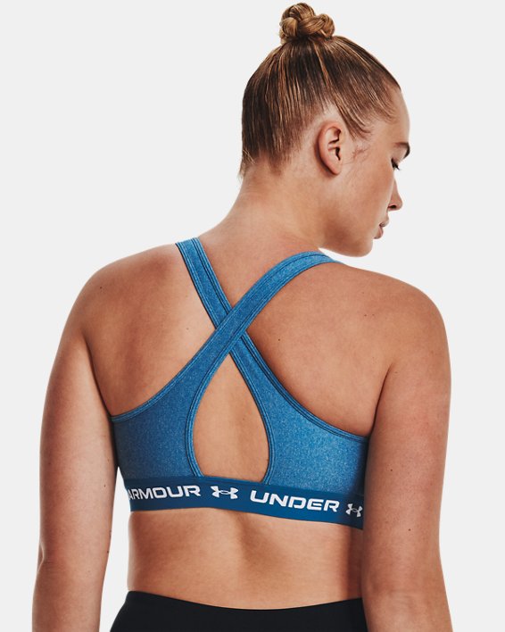 Women's Armour® Mid Crossback Heather Sports Bra in Blue image number 7